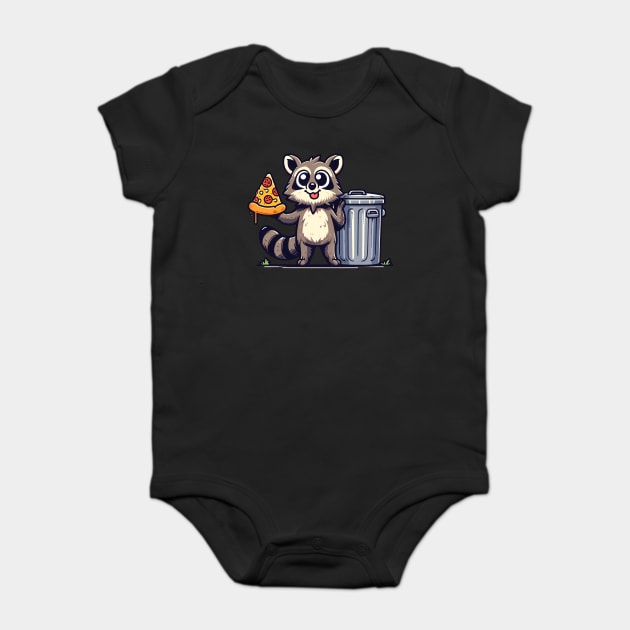Cute Raccoon eating Pizza, Love Raccoons Baby Bodysuit by logiamerch